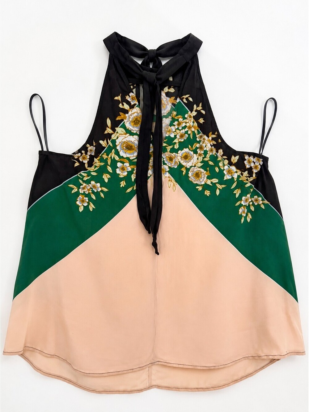 Free People S Floral Colorblock Halter Tie Neck Rayon Blouse Boho